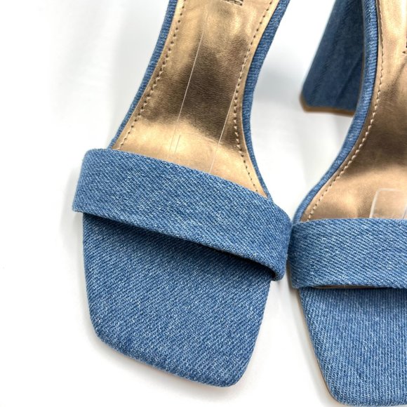Nine West Womens Size 7.5 Denim Blue Square Toe Block Heels Sandals Shoes 7.5M - Picture 4 of 14